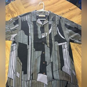 Tommy Bahama Geometric Stripe Button-Front Blouse - Black, Sage & Pale Gray